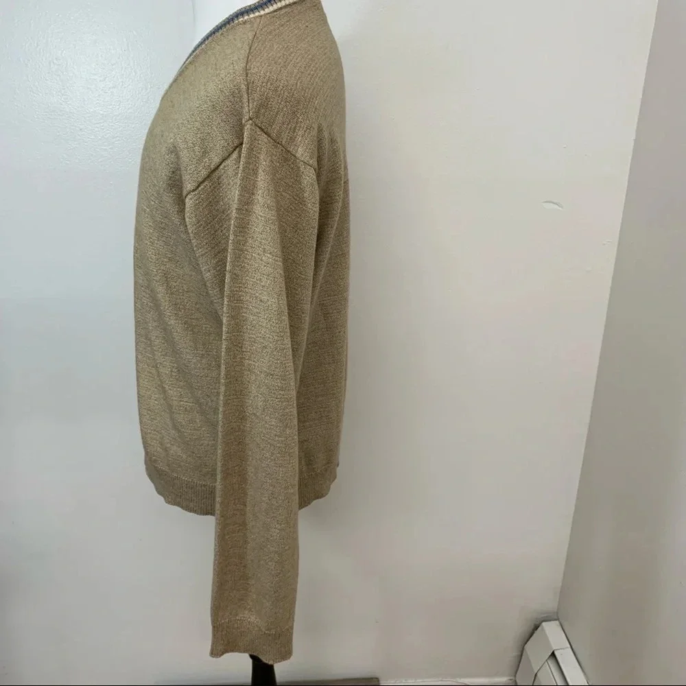 J Crew  Sweater Men XL Merino Wool Cotton V‎ Neck Long Sleeve  Neutral Tan Work